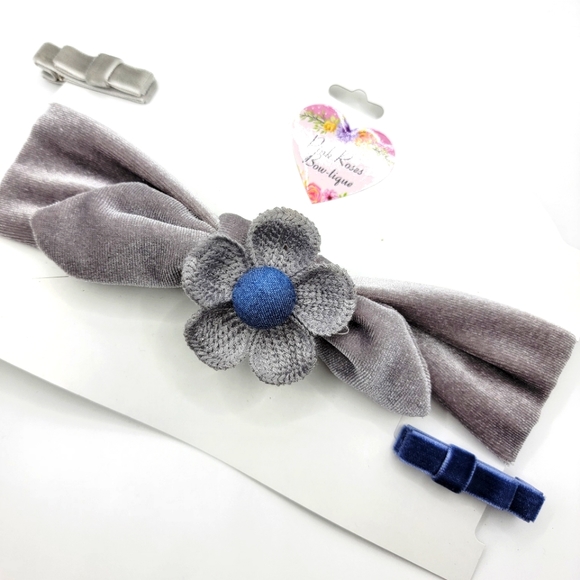Nwt handmade headwrap band clips velvet girls toddler baby - Picture 2 of 2